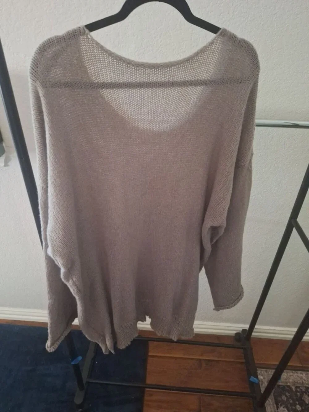 Oversized Taupe Mohair-Blend Lightweight Loose-Knit Sweater 5X - Picture 2 of 2